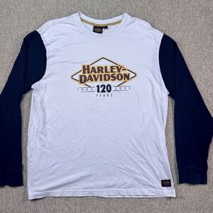 Harley Davidson 120th Anniversary Long Sleeve Shirt XL Black White Logo Tee
